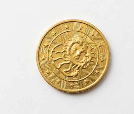 Brass sun face embossed token